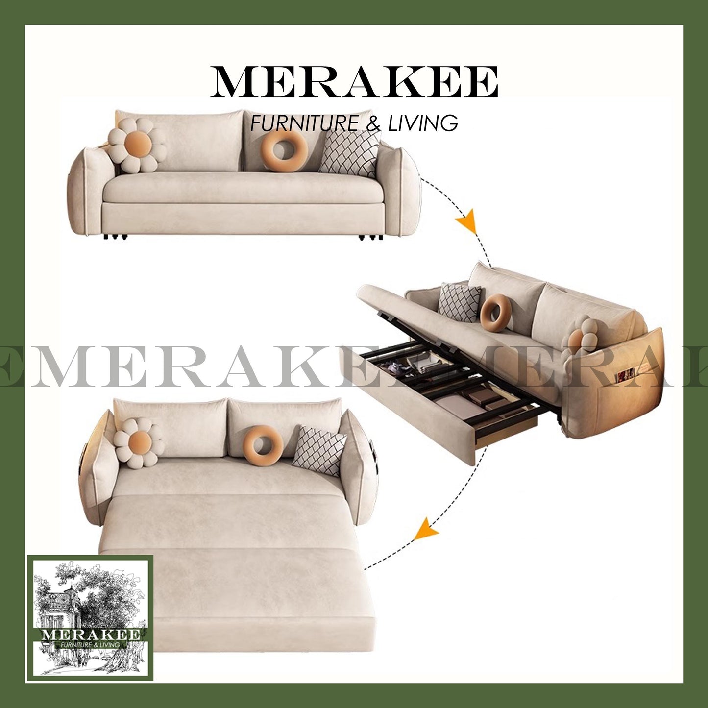 MERAKEE Multi Purpose Sofa Bed With Large Storage Color Solution Living Room Bedroom Furniture K27