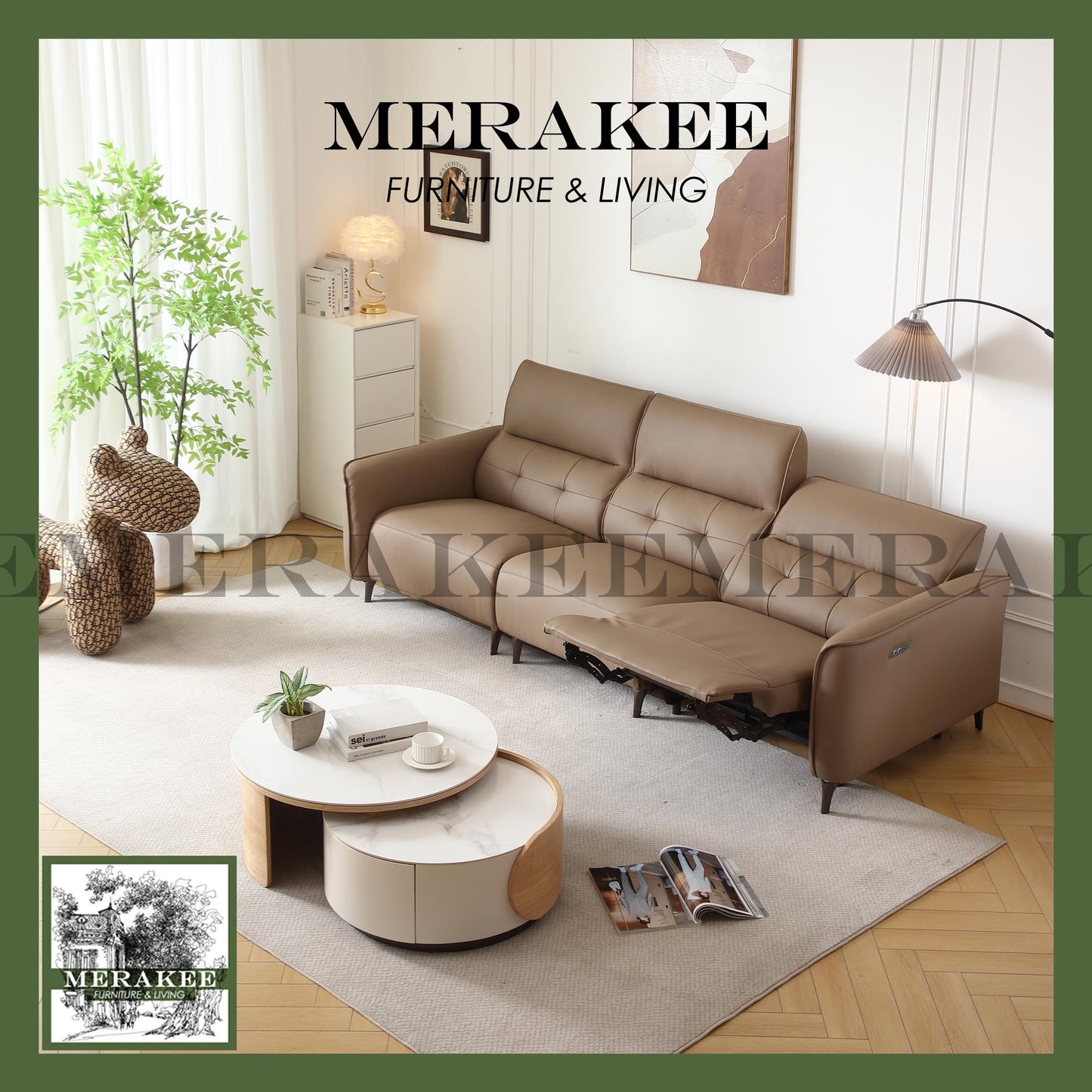 MERAKEE Full-Grain Genuine Leather Electric Recliner sofa 2/3/4 Seater Color Solution Living Room Furniture XC8828