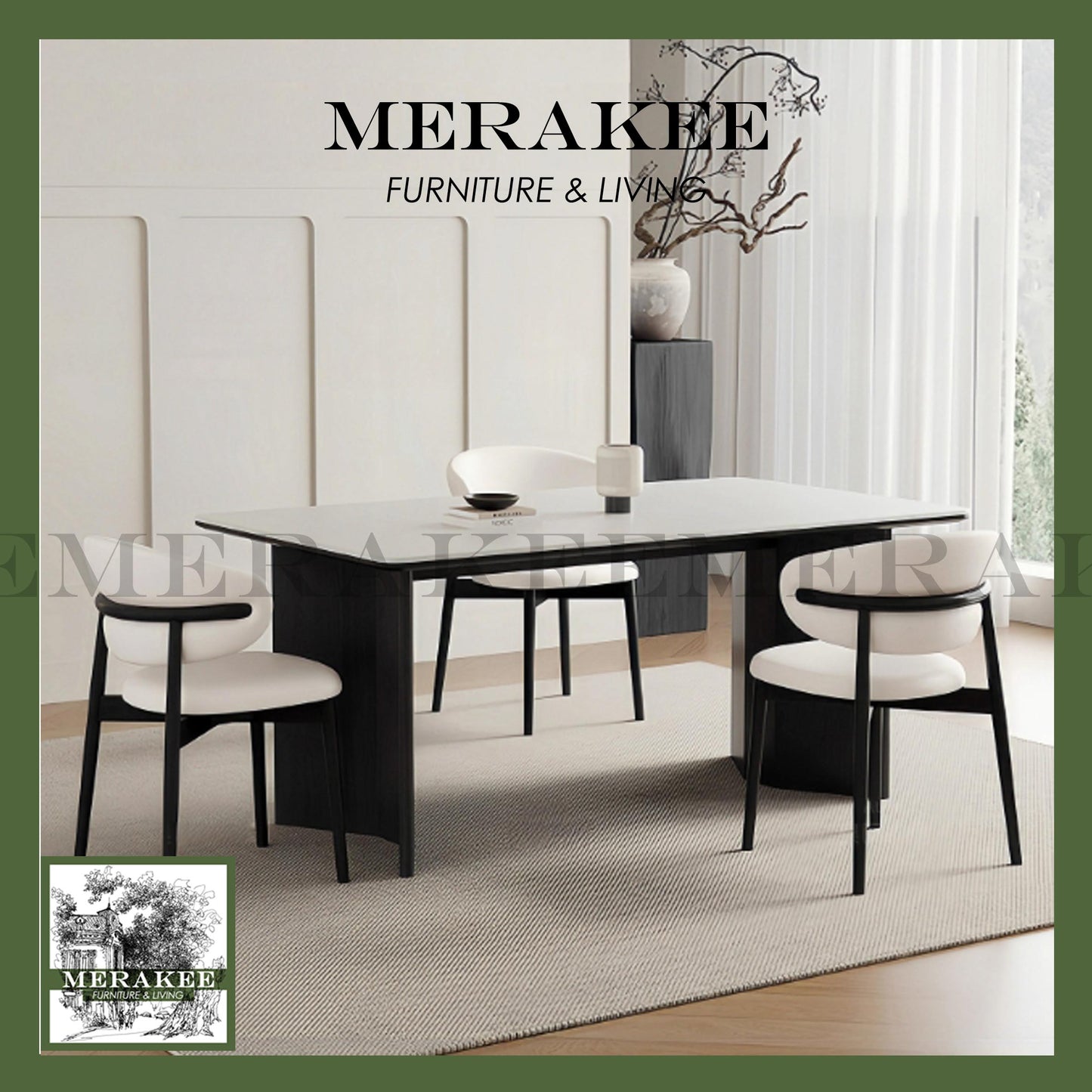 MERAKEE Customized Marble Travertine Like Sintered Stone Solid Ash Wood Stand Dining Table Dining Room Furniture AW20