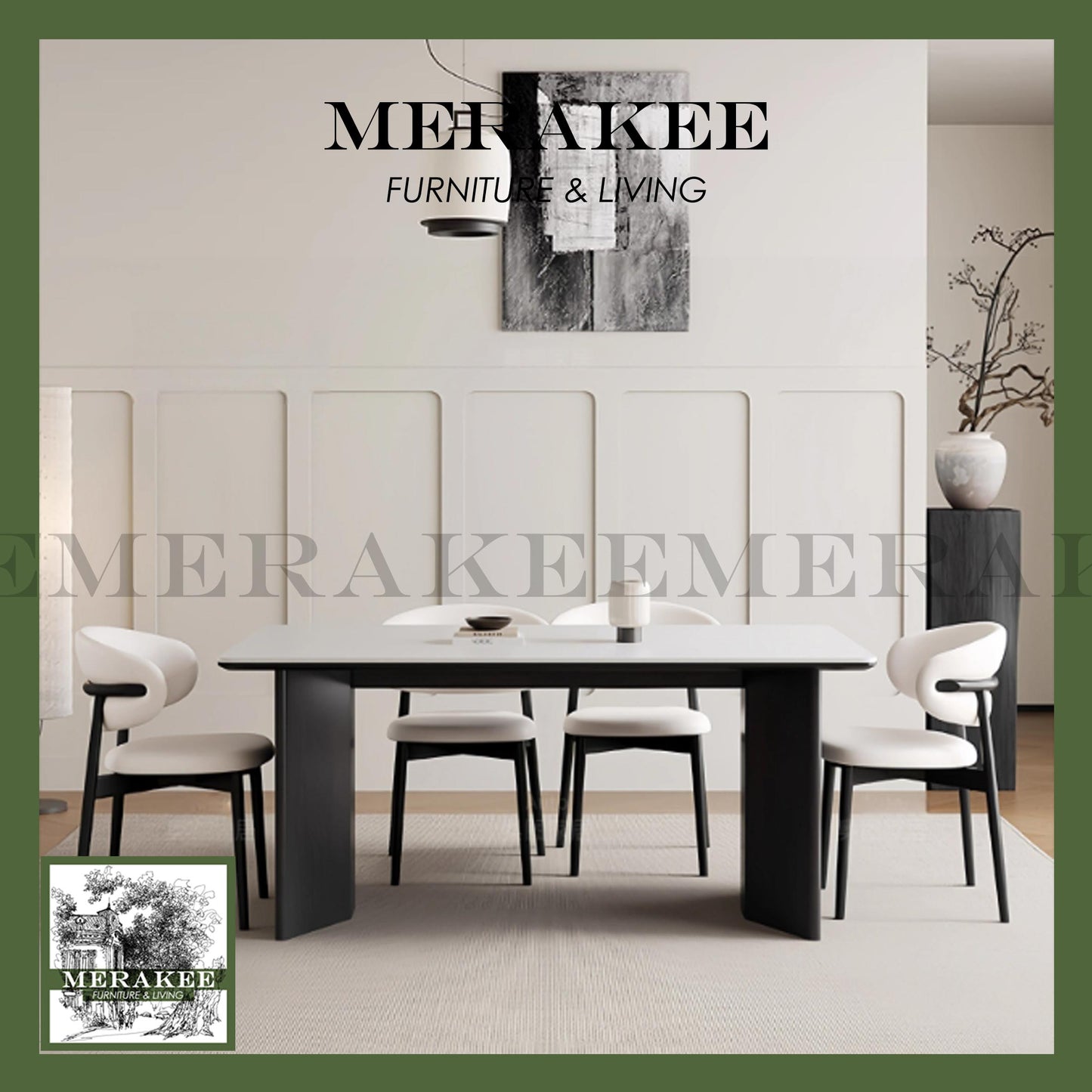 MERAKEE Customized Marble Travertine Like Sintered Stone Solid Ash Wood Stand Dining Table Dining Room Furniture AW20