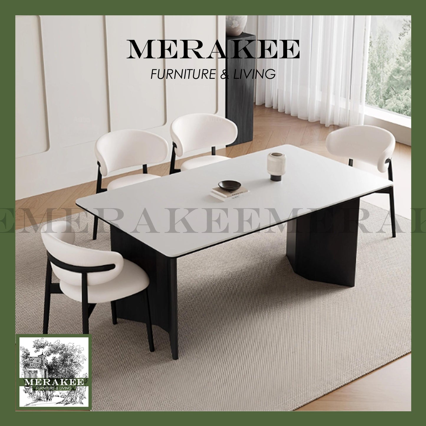 MERAKEE Customized Marble Travertine Like Sintered Stone Solid Ash Wood Stand Dining Table Dining Room Furniture AW20