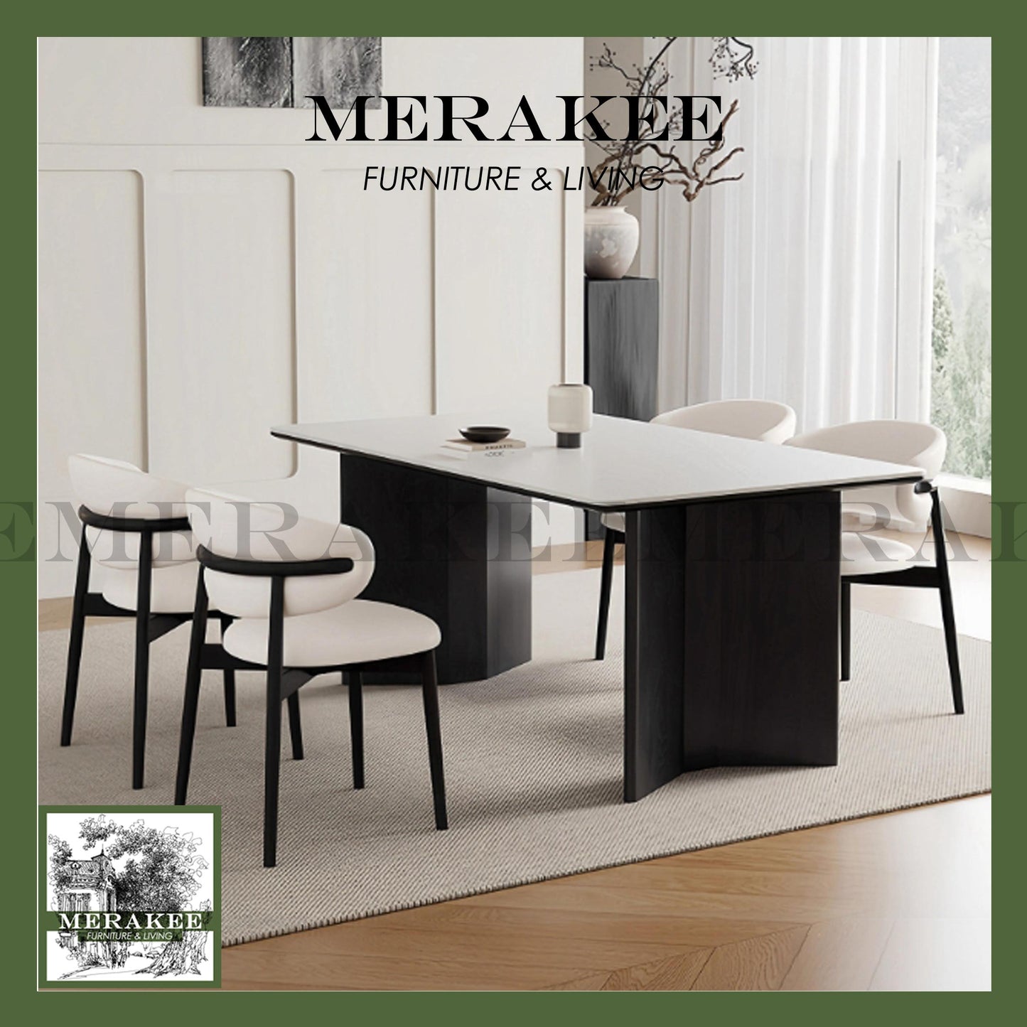 MERAKEE Customized Marble Travertine Like Sintered Stone Solid Ash Wood Stand Dining Table Dining Room Furniture AW20