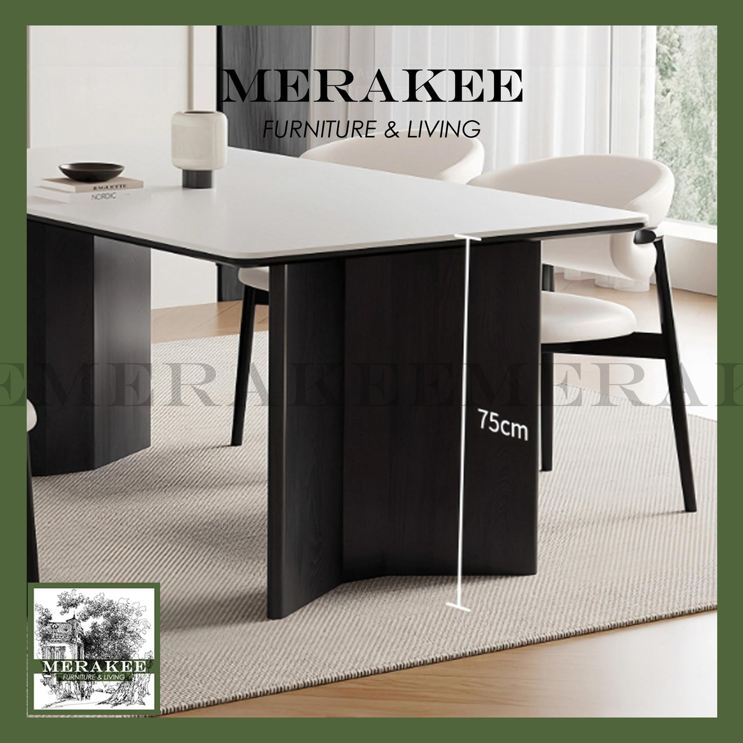 MERAKEE Customized Marble Travertine Like Sintered Stone Solid Ash Wood Stand Dining Table Dining Room Furniture AW20