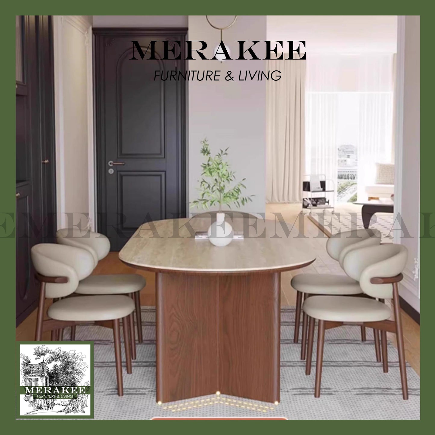 MERAKEE Customized Marble Travertine Like Sintered Stone Solid Ash Wood Stand Dining Table Dining Room Furniture AW20