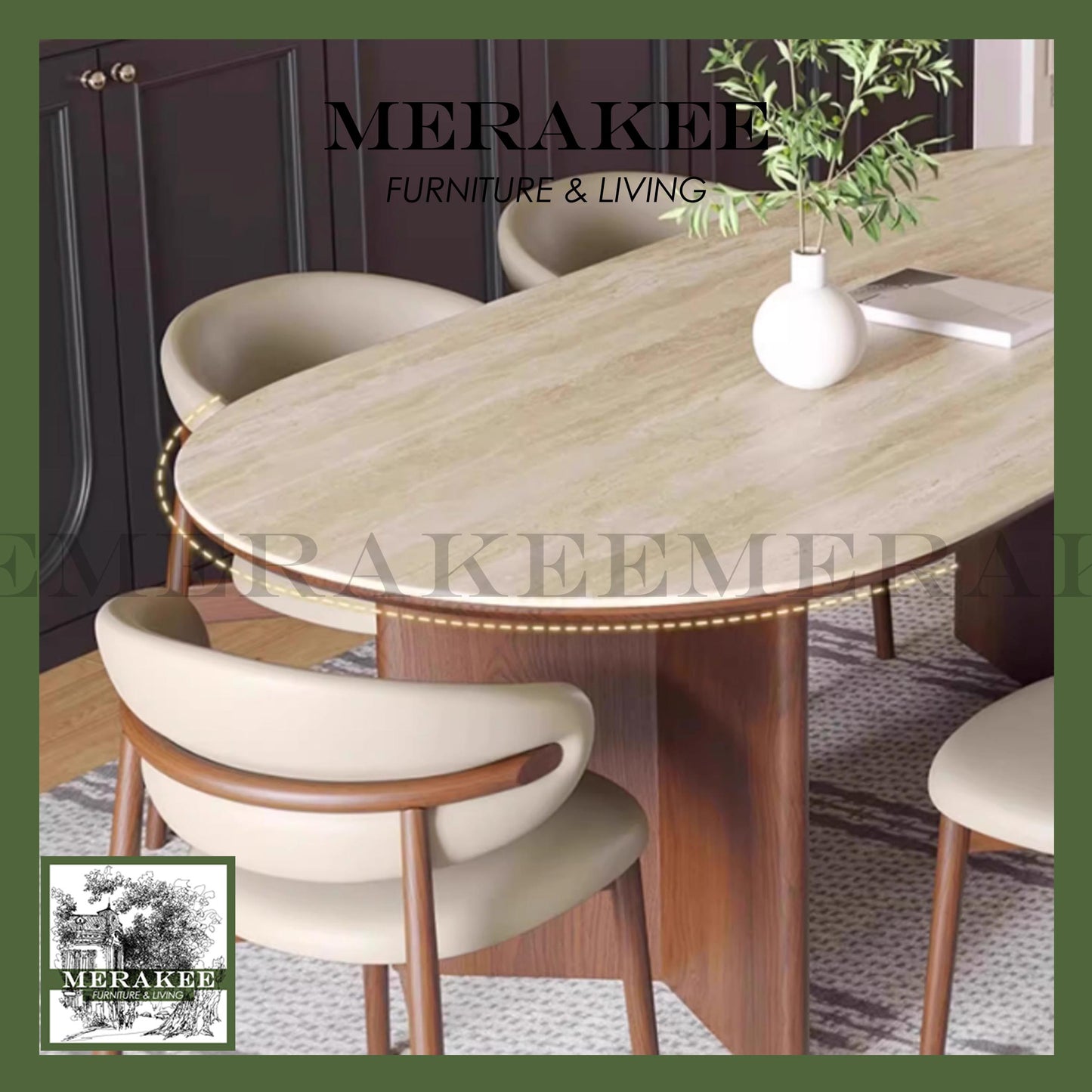 MERAKEE Customized Marble Travertine Like Sintered Stone Solid Ash Wood Stand Dining Table Dining Room Furniture AW20