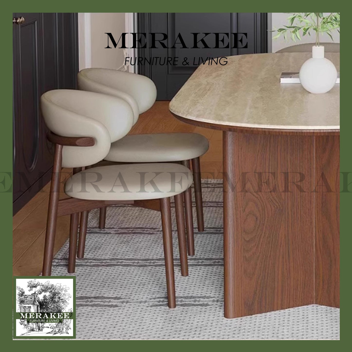 MERAKEE Customized Marble Travertine Like Sintered Stone Solid Ash Wood Stand Dining Table Dining Room Furniture AW20