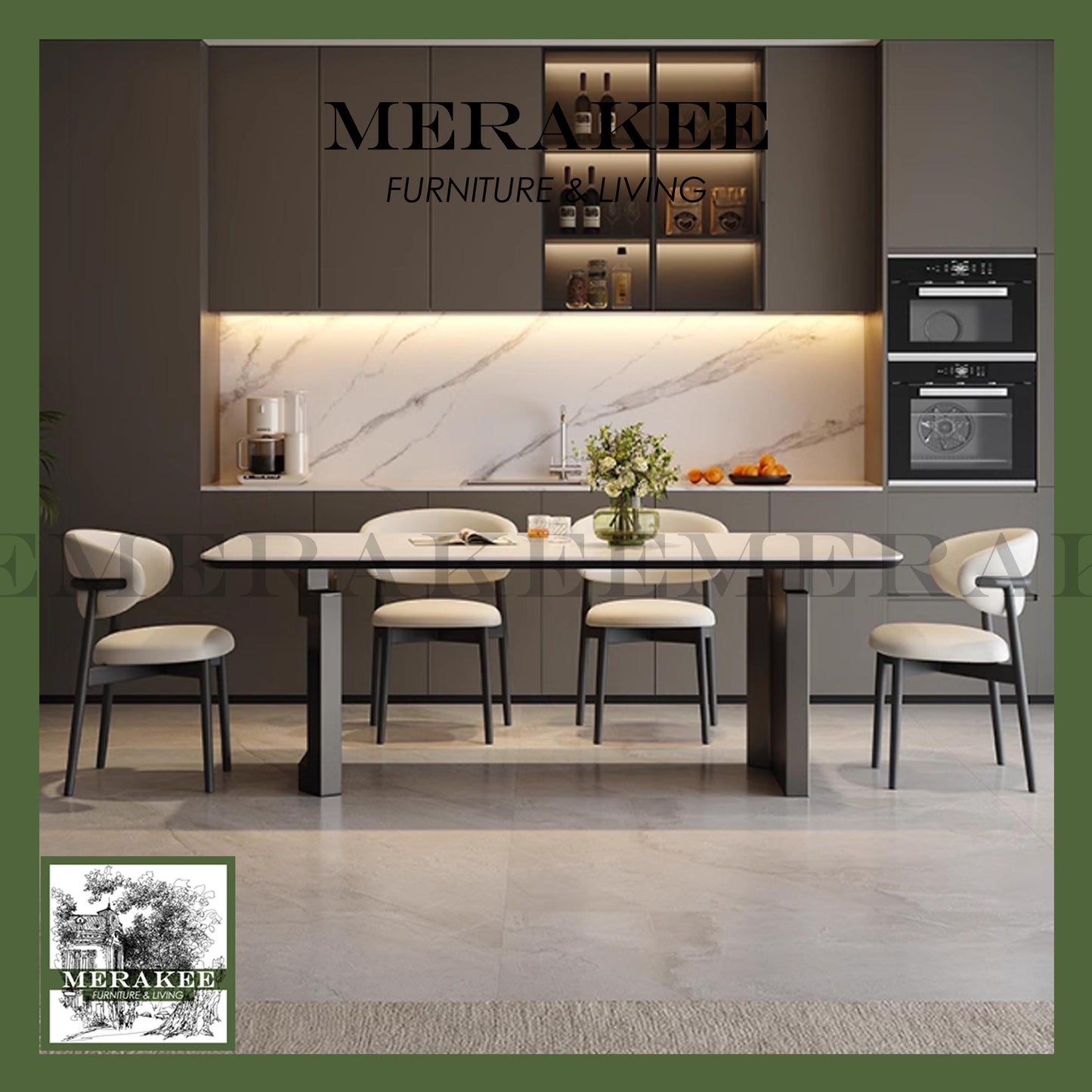 MERAKEE Sintered Stone Dining Table Customization Color Tabletop Stainless Steel Gold/Grey Leg Dining Room Furniture PV451