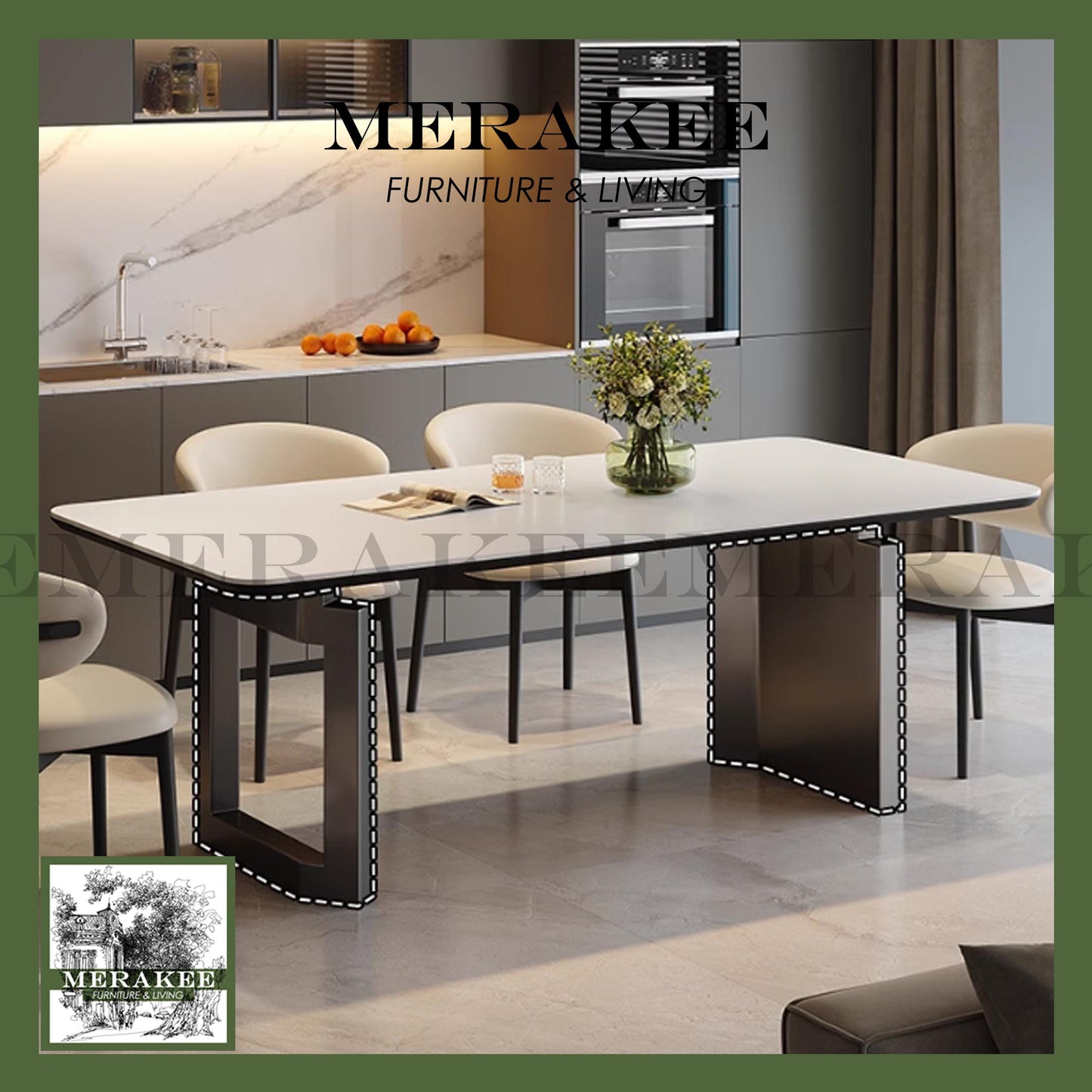 MERAKEE Sintered Stone Dining Table Customization Color Tabletop Stainless Steel Gold/Grey Leg Dining Room Furniture PV451