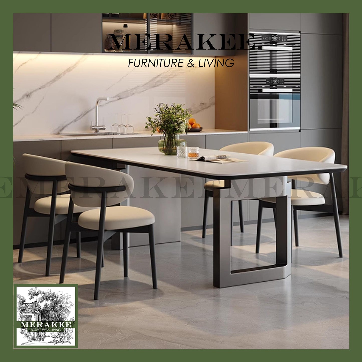 MERAKEE Sintered Stone Dining Table Customization Color Tabletop Stainless Steel Gold/Grey Leg Dining Room Furniture PV451