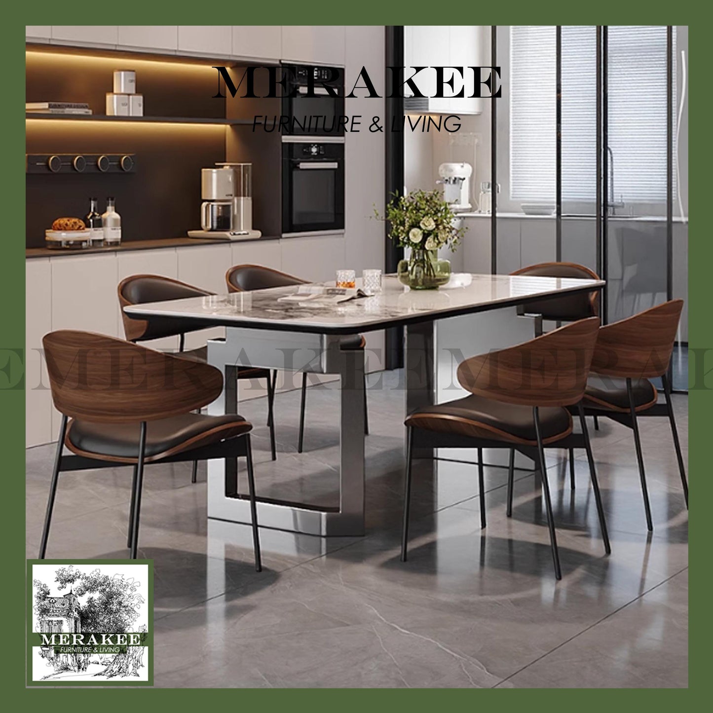 MERAKEE Sintered Stone Dining Table Customization Color Tabletop Stainless Steel Gold/Grey Leg Dining Room Furniture PV451
