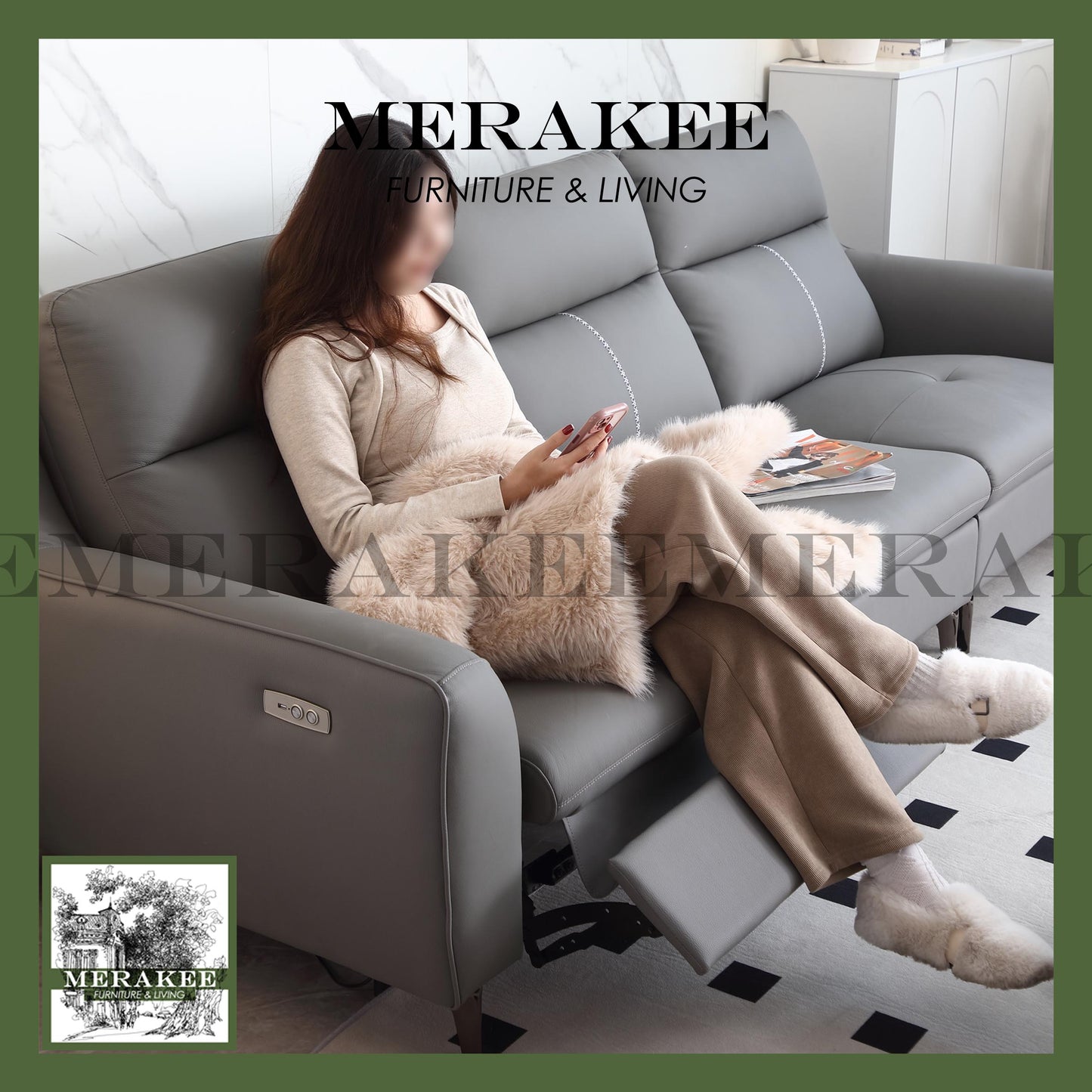 MERAKEE Full-Grain Genuine Leather Electric Recliner sofa 2/3/4 Seater Color Solution Living Room Furniture XC8826
