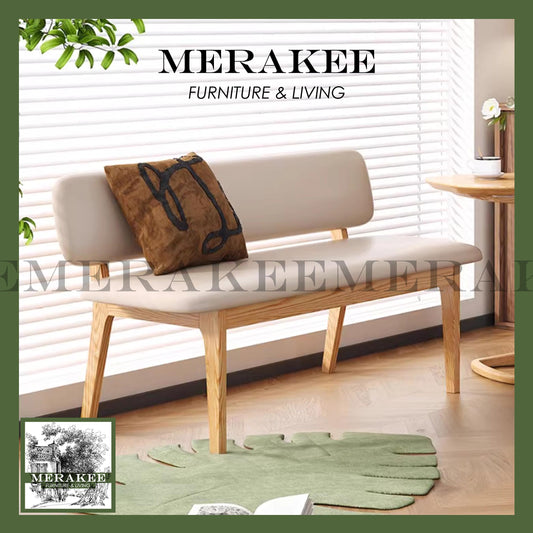 *Ready Stock* MERAKEE Dining Bench Solid Ash Wood Pu Leather Dining Room Furniture B42