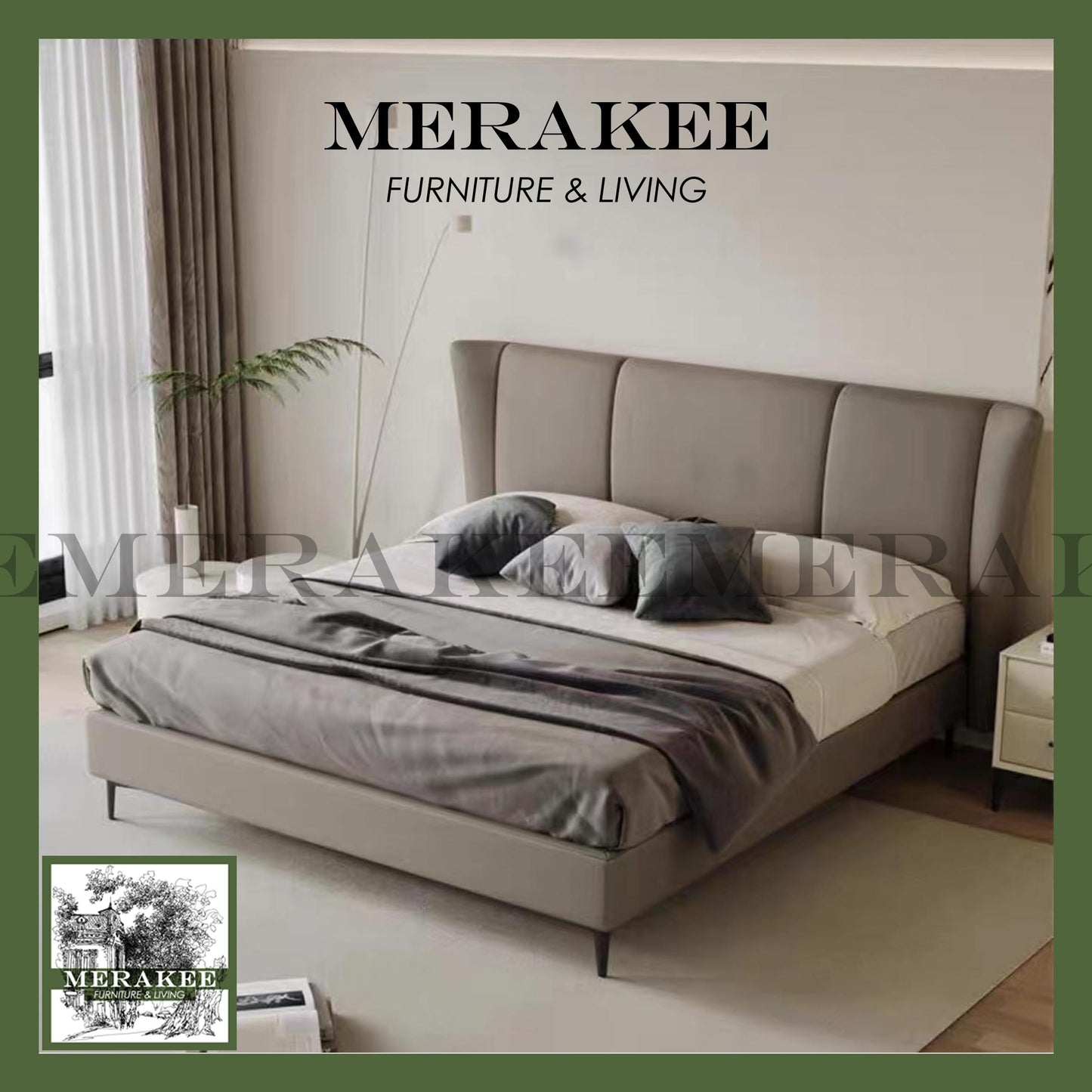 MERAKEE Queen/King Genuine/Faux Leather Bed Frame Bedroom Furniture JCA05