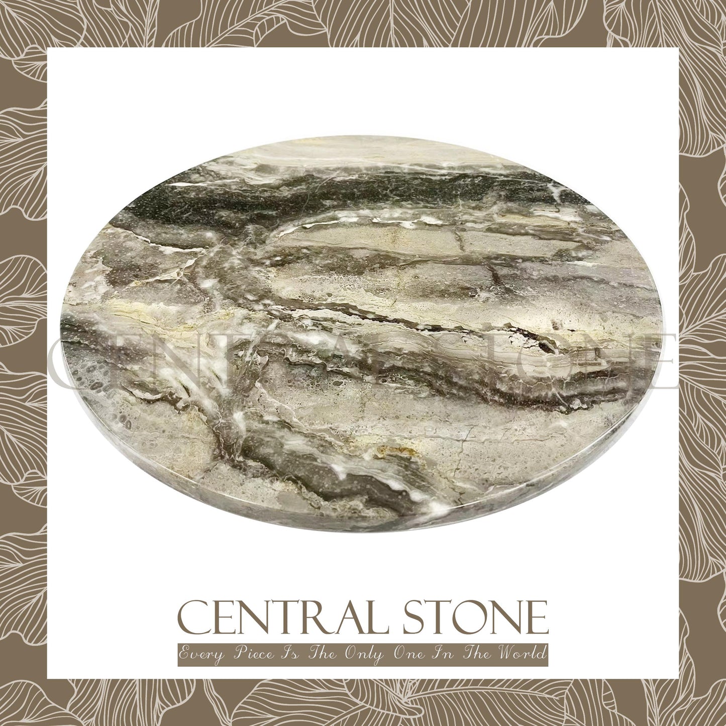 CENTRAL STONE Italian Natural Marble Coffee Side Table Dia50cm -Venice Brown