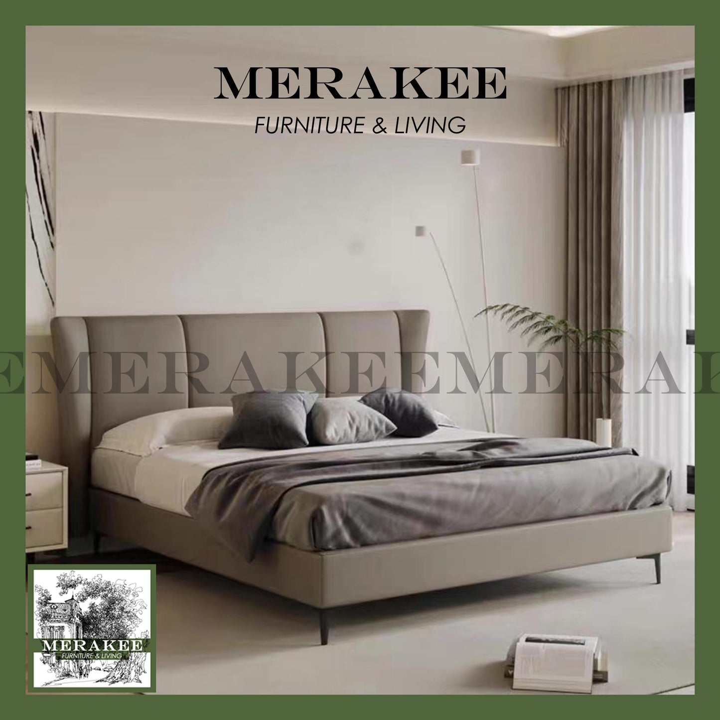 MERAKEE Queen/King Genuine/Faux Leather Bed Frame Bedroom Furniture JCA05