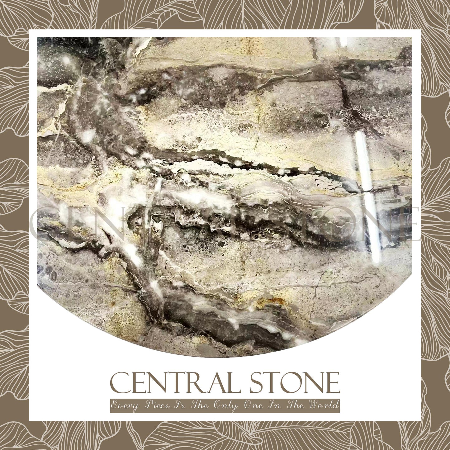 CENTRAL STONE Italian Natural Marble Coffee Side Table Dia50cm -Venice Brown