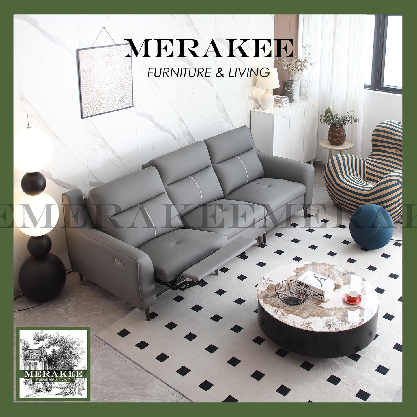 MERAKEE Full-Grain Genuine Leather Electric Recliner sofa 2/3/4 Seater Color Solution Living Room Furniture XC8826