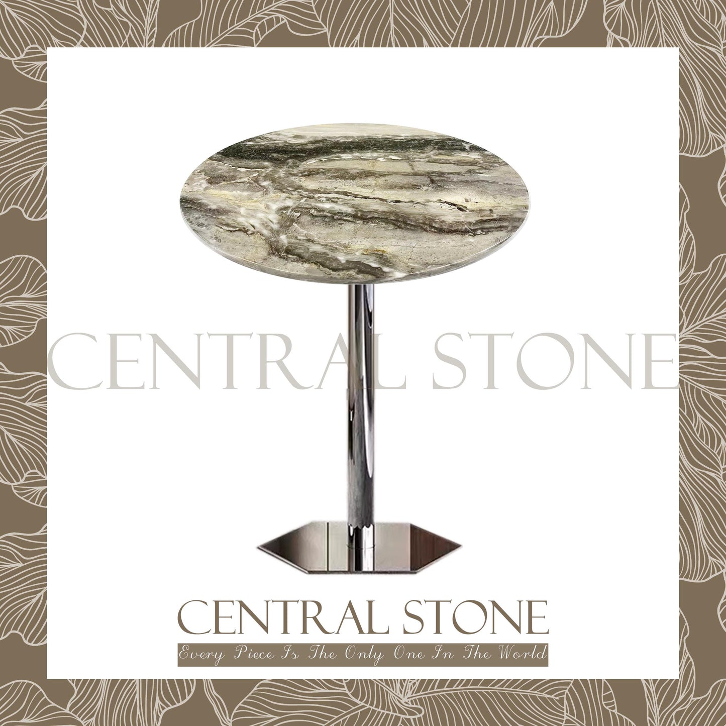 CENTRAL STONE Italian Natural Marble Coffee Side Table Dia50cm -Venice Brown