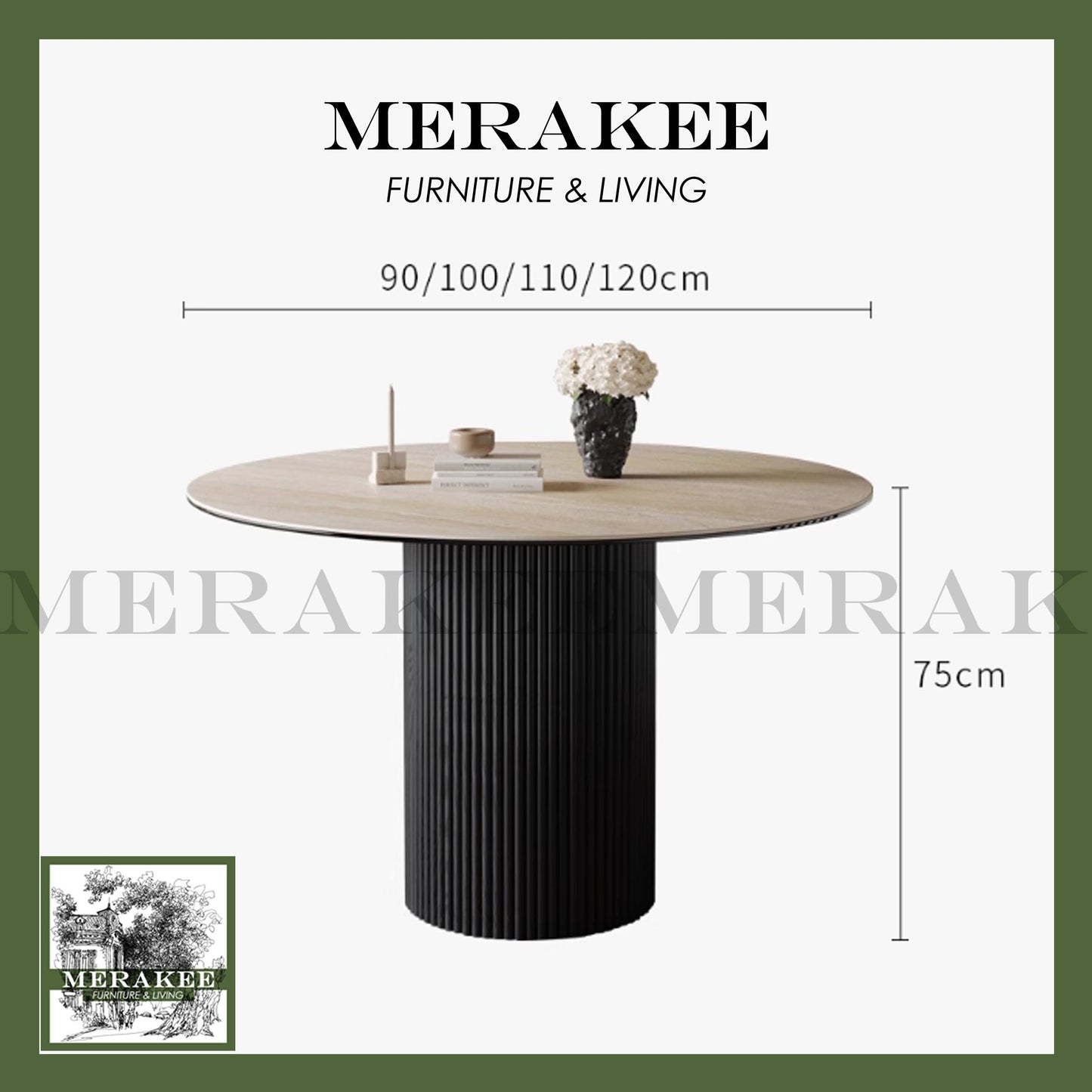 MERAKEE Customized Travertine Marble Like Sintered Stone Round Dining Table Wood Stand Dining Room Furniture PV920