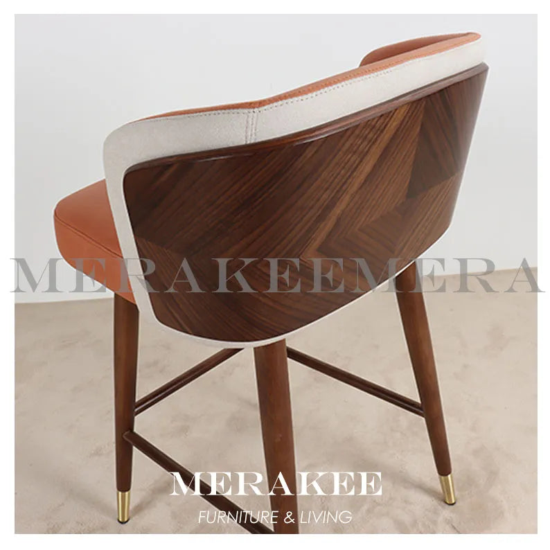 MERAKEE Bar Chair Stool Wood with Full Grain Leather PU Leather Technology Fabric Dining Room Furniture WQ02