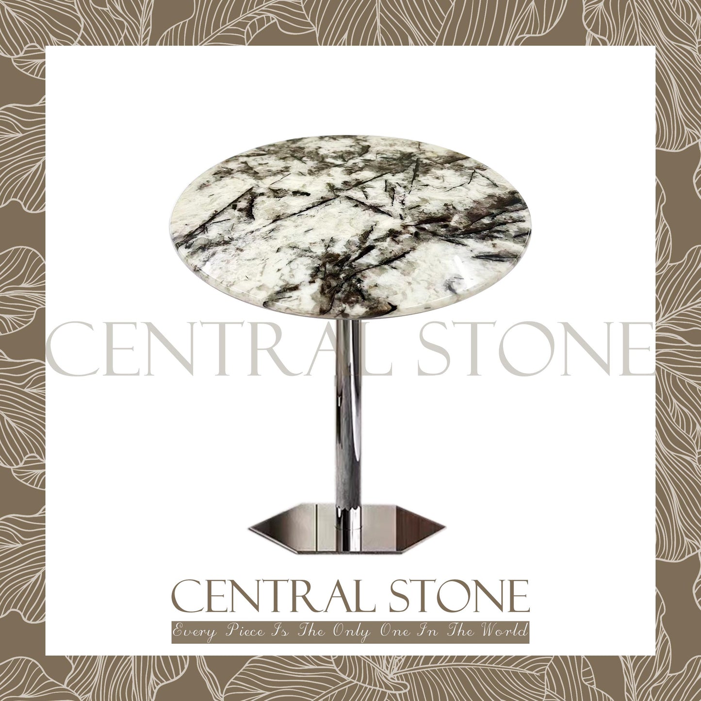 CENTRAL STONE Italian Natural Marble Quartz Coffee Side Table Dia40cm -Silver Fox
