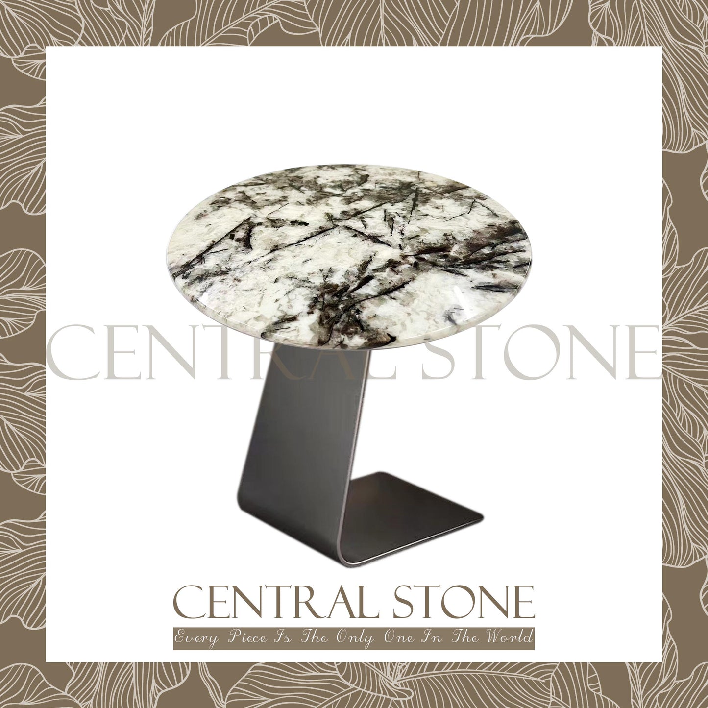 CENTRAL STONE Italian Natural Marble Quartz Coffee Side Table Dia40cm -Silver Fox