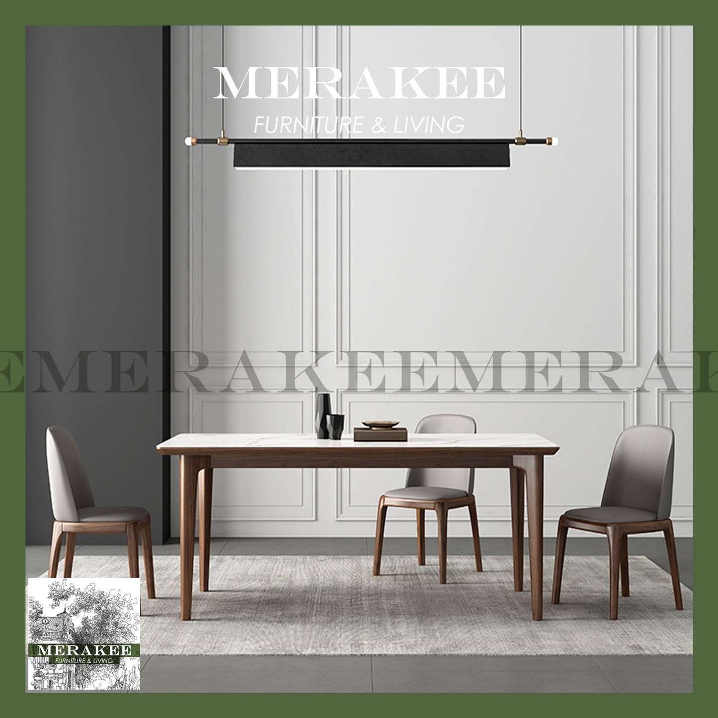 MERAKEE Customized Marble Like Sintered Stone Solid Ash Wood Leg Dining Table Dining Room Furniture AW002