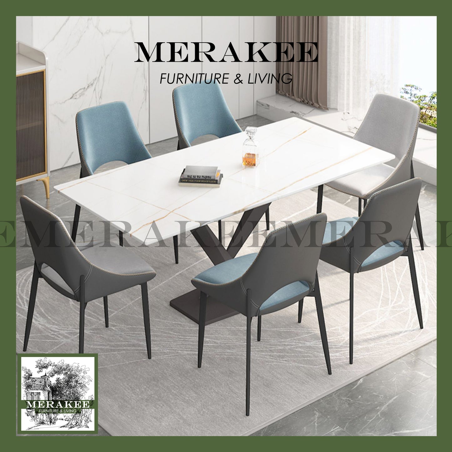 MERAKEE Dining Chair PU Leather Technology Fabric Solid Wood Frame Dining Room Furniture JC20