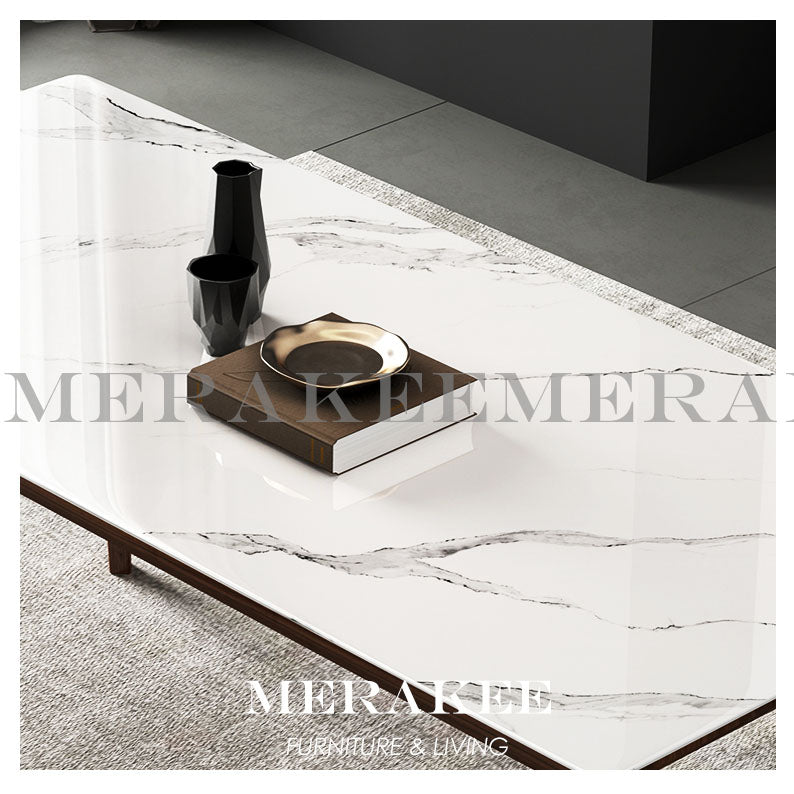 MERAKEE Customized Marble Like Sintered Stone Solid Ash Wood Leg Dining Table Dining Room Furniture AW002