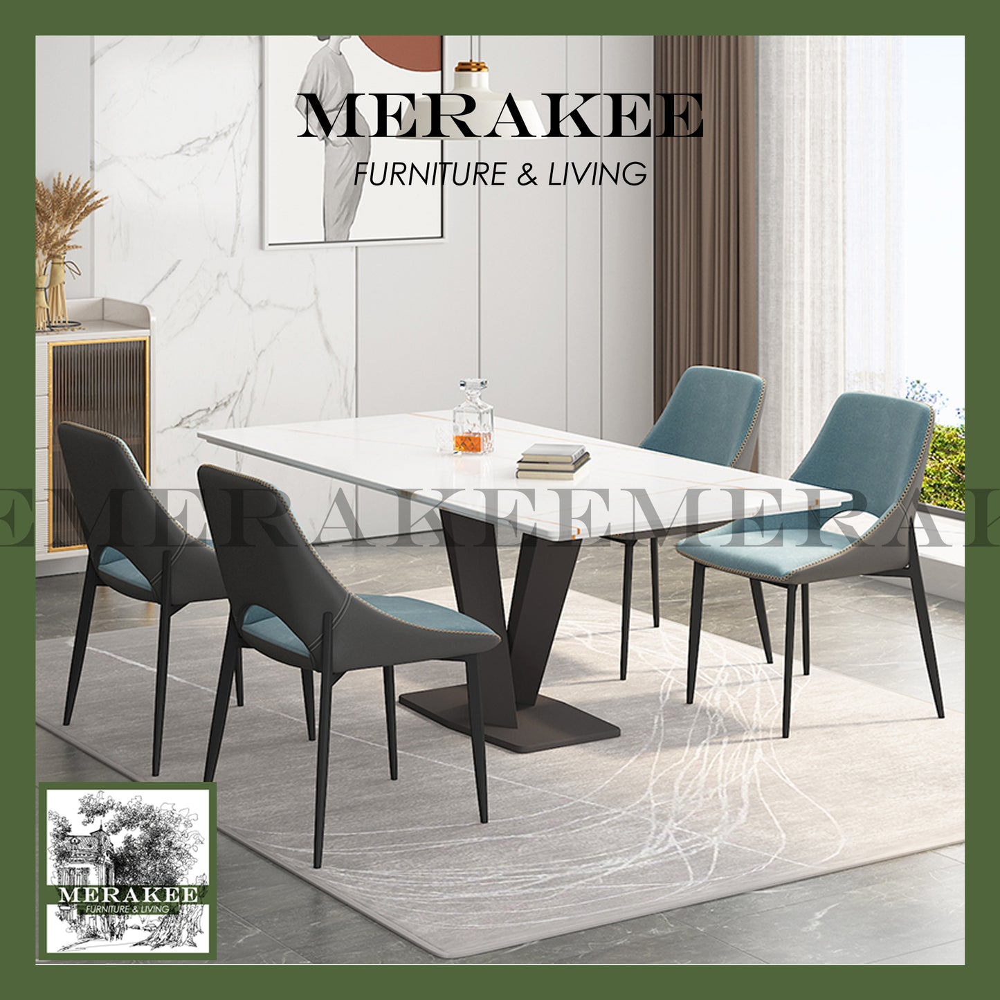 MERAKEE Dining Chair PU Leather Technology Fabric Solid Wood Frame Dining Room Furniture JC20