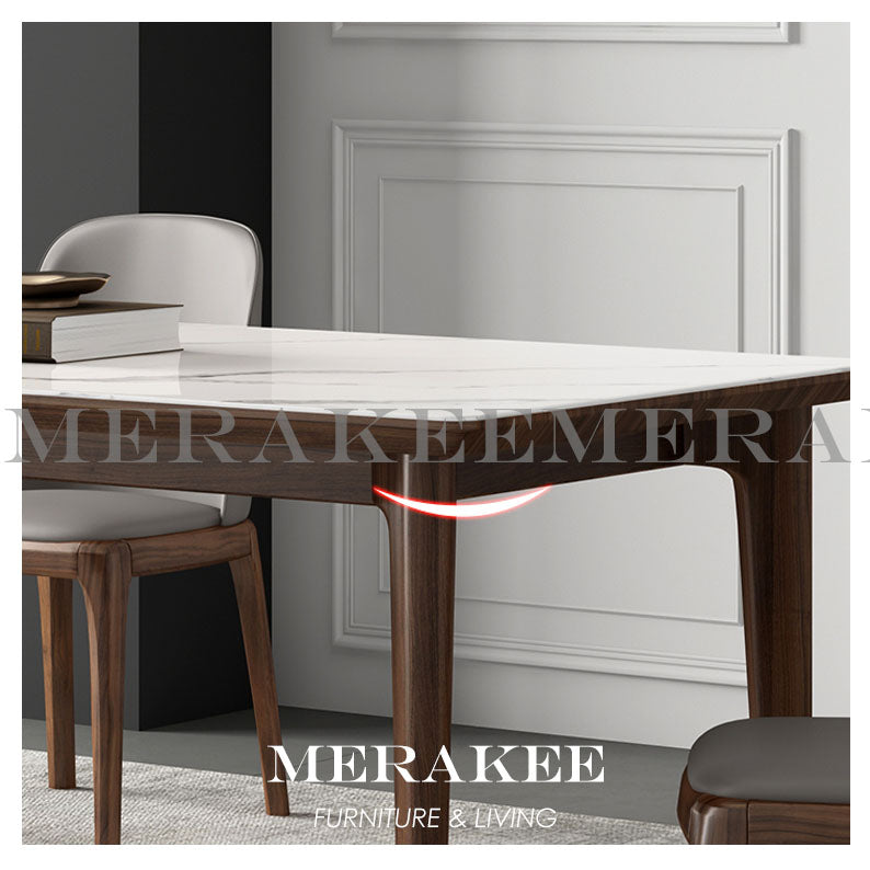 MERAKEE Customized Marble Like Sintered Stone Solid Ash Wood Leg Dining Table Dining Room Furniture AW002