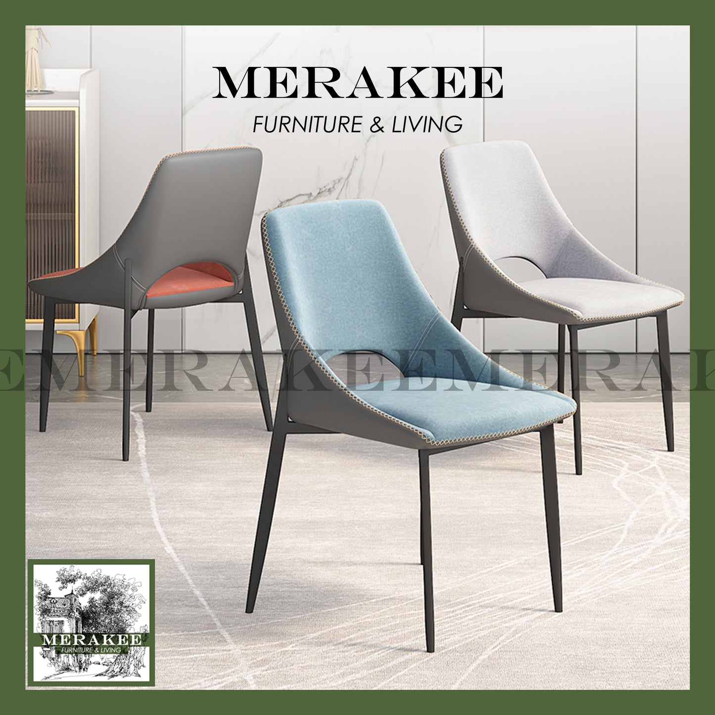 MERAKEE Dining Chair PU Leather Technology Fabric Solid Wood Frame Dining Room Furniture JC20