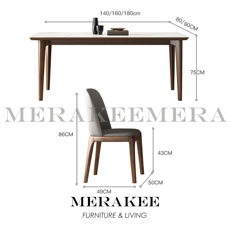 MERAKEE Customized Marble Like Sintered Stone Solid Ash Wood Leg Dining Table Dining Room Furniture AW002
