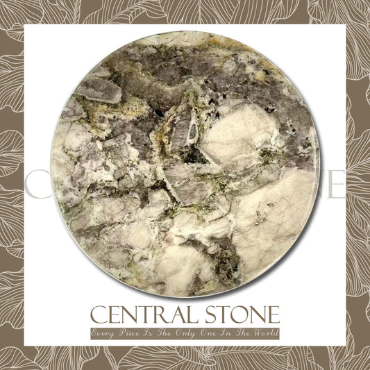 CENTRAL STONE Brazilian Natural Marble Quartz Coffee Side Table Dia40cm -Pandora Green Diamond