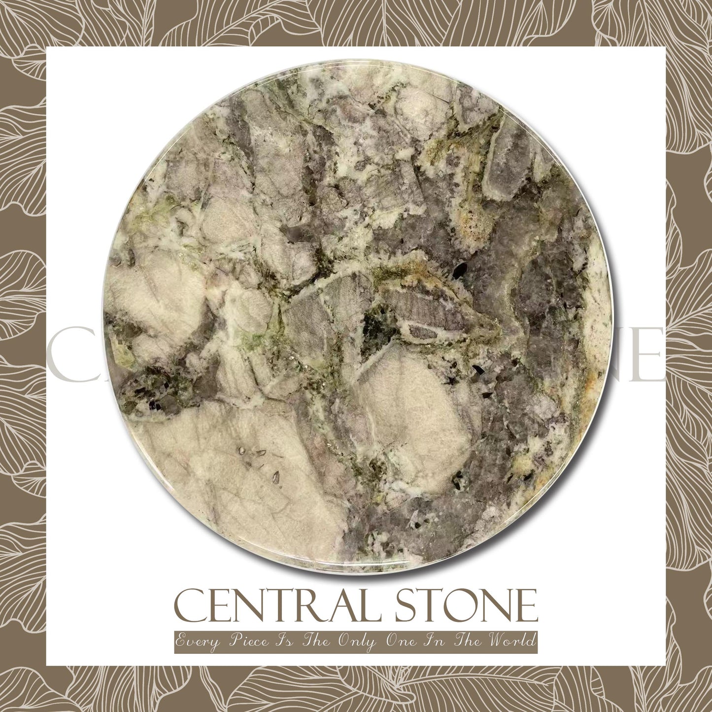 CENTRAL STONE Brazilian Natural Marble Quartz Coffee Side Table Dia40cm -Pandora Green Diamond