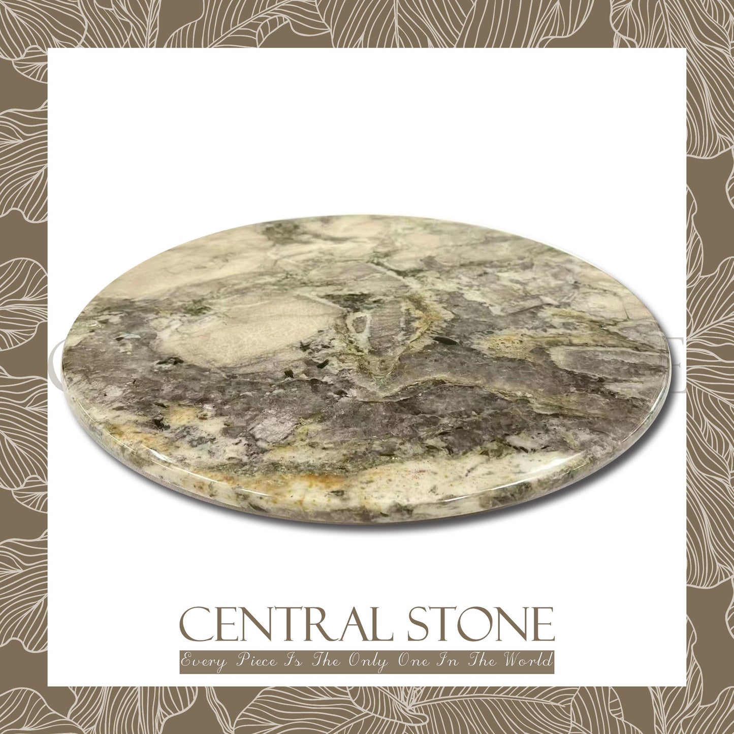 CENTRAL STONE Brazilian Natural Marble Quartz Coffee Side Table Dia40cm -Pandora Green Diamond