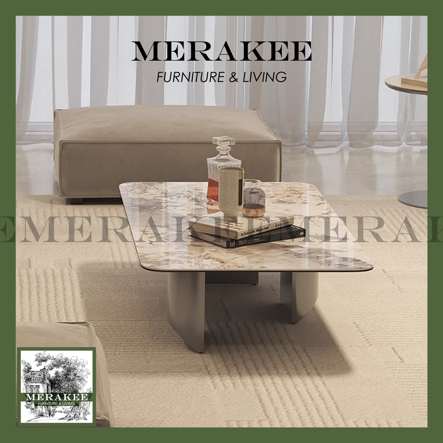 MERAKEE Customized Marble Like Sintered Stone Coffee Table Living Room Furniture CT02