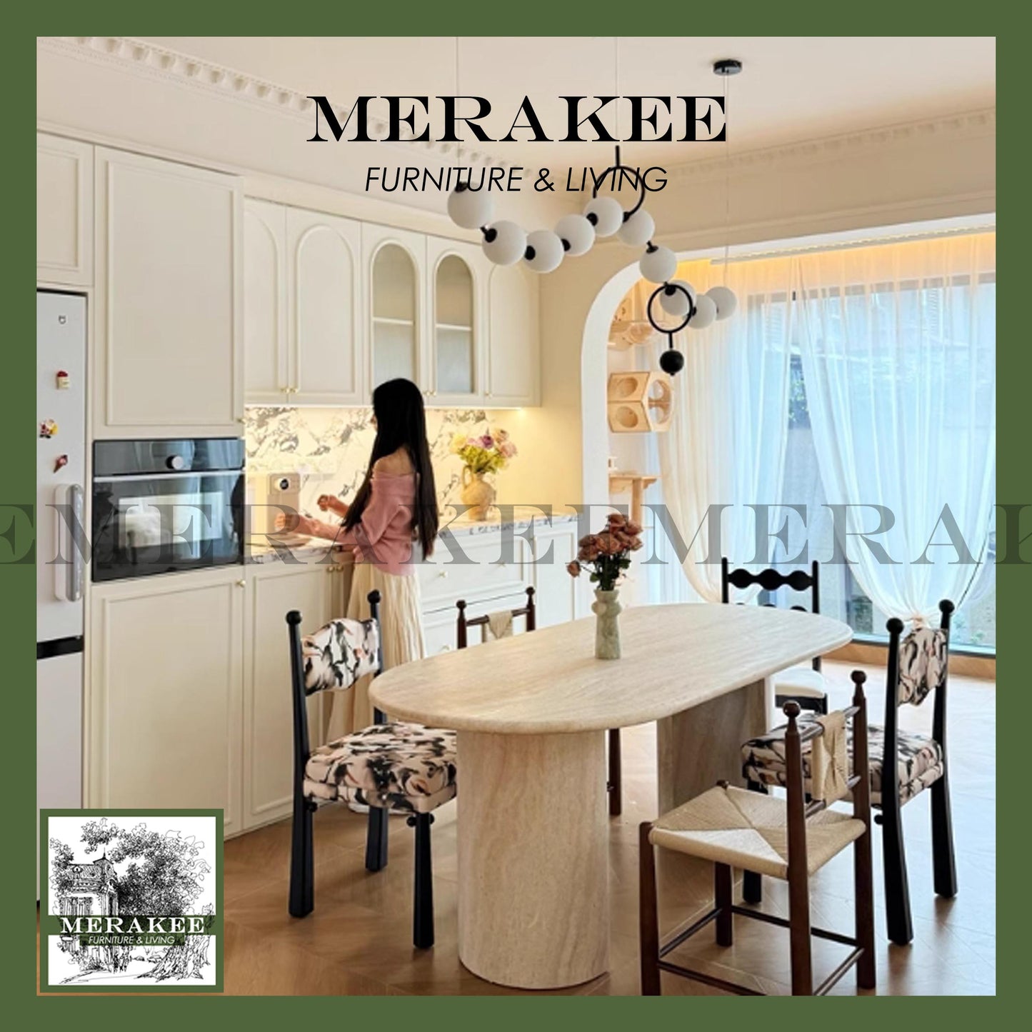 MERAKEE Natural Travertine Dining Table Customization Dining Room Furniture