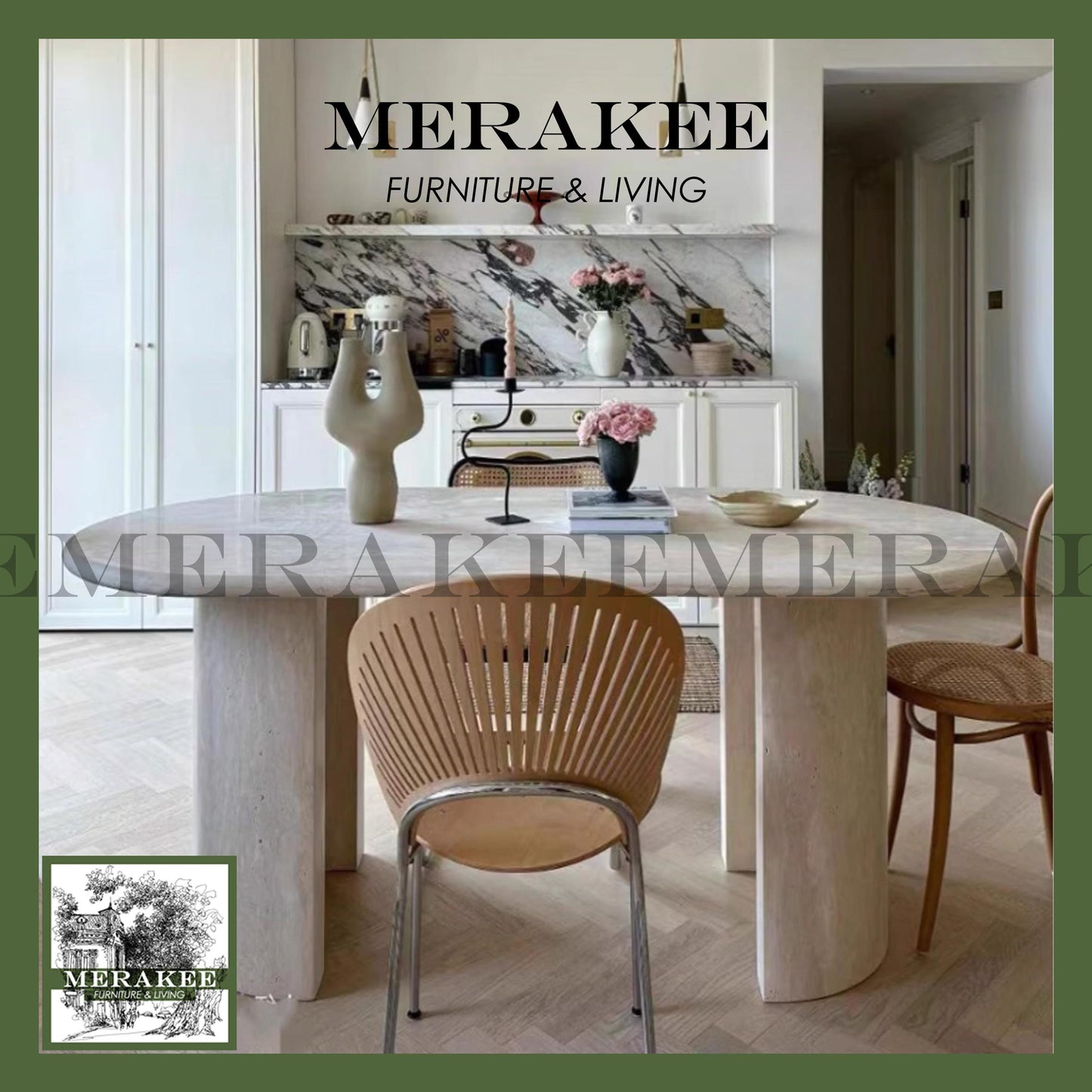 MERAKEE Natural Travertine Dining Table Customization Dining Room Furniture