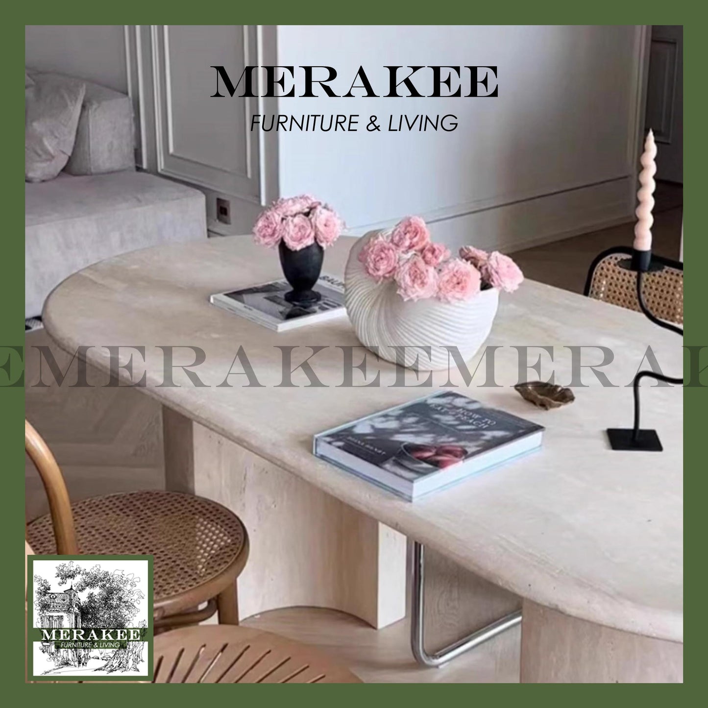 MERAKEE Natural Travertine Dining Table Customization Dining Room Furniture