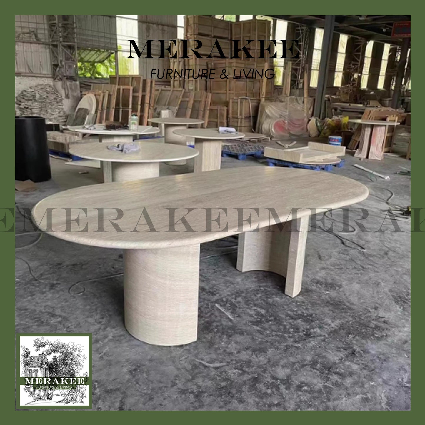 MERAKEE Natural Travertine Dining Table Customization Dining Room Furniture