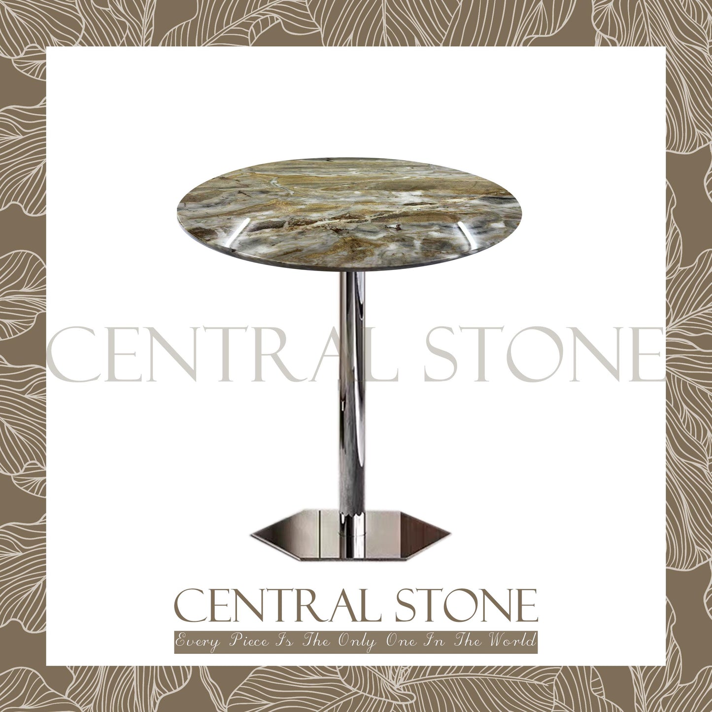 CENTRAL STONE Italian Natural Marble Coffee Side Table Dia50cm -Venice Brown