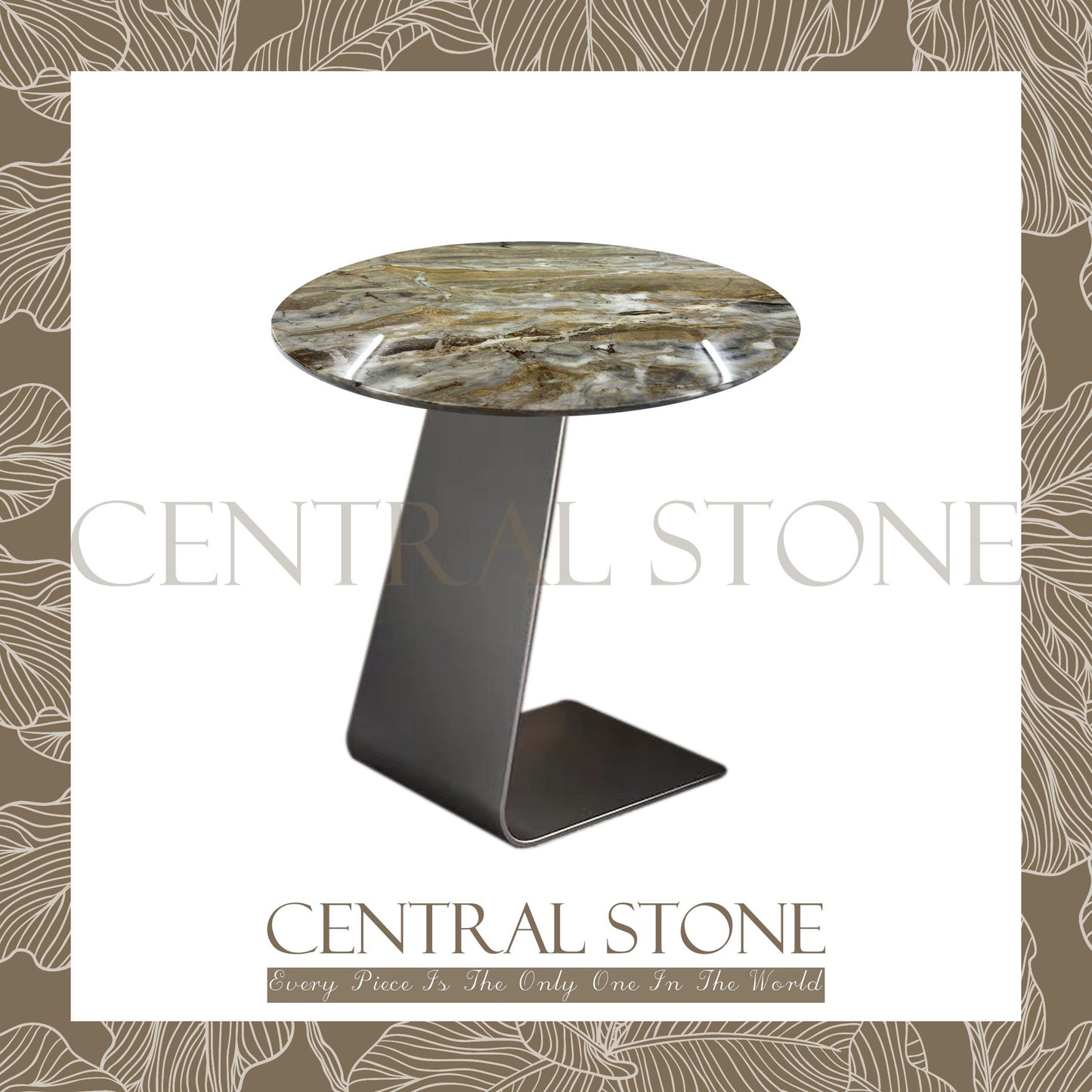 CENTRAL STONE Italian Natural Marble Coffee Side Table Dia50cm -Venice Brown