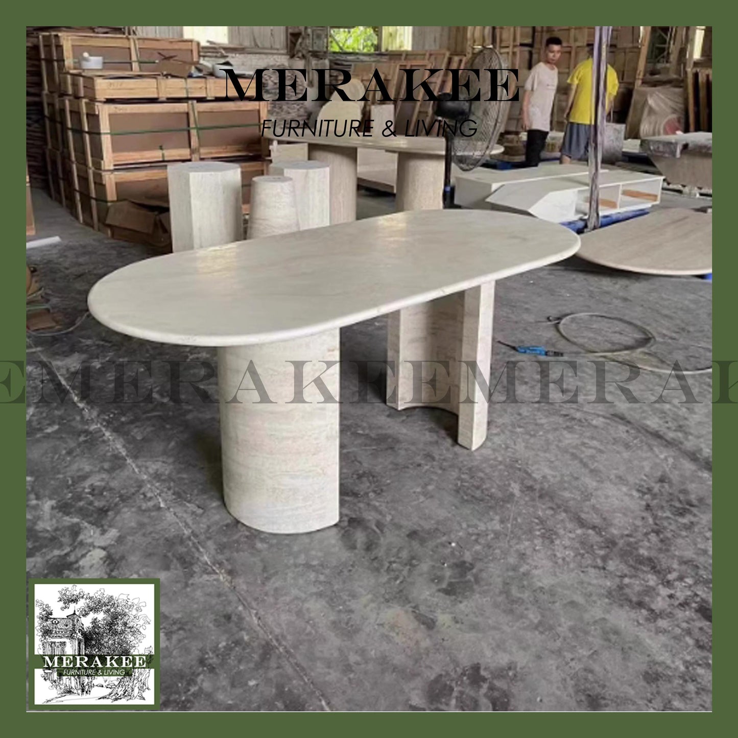 MERAKEE Natural Travertine Dining Table Customization Dining Room Furniture