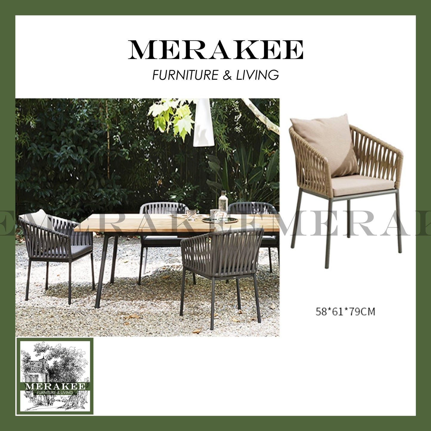 MERAKEE Outdoor Chair For Balcony Rooftop Yard Water Sun Proof Aluminium Alloy Stain Resistant M-X