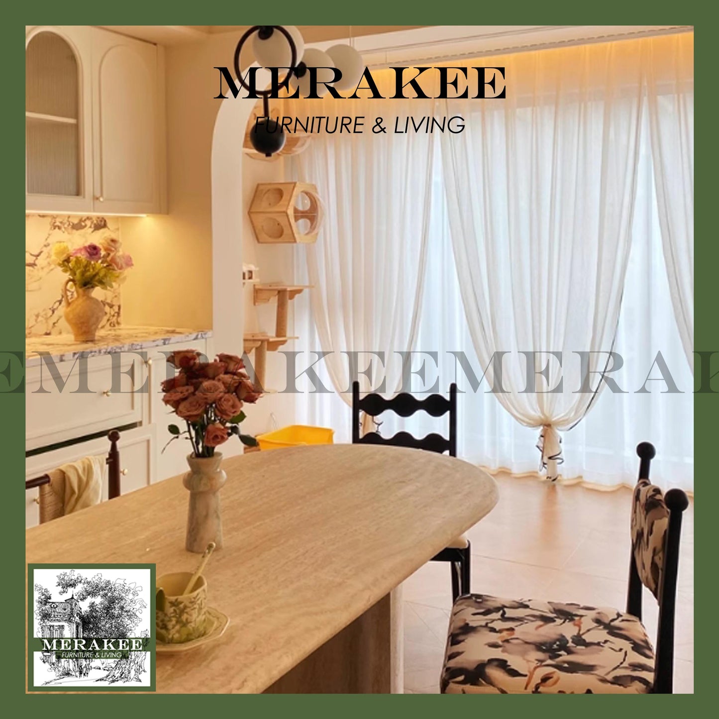 MERAKEE Natural Travertine Dining Table Customization Dining Room Furniture