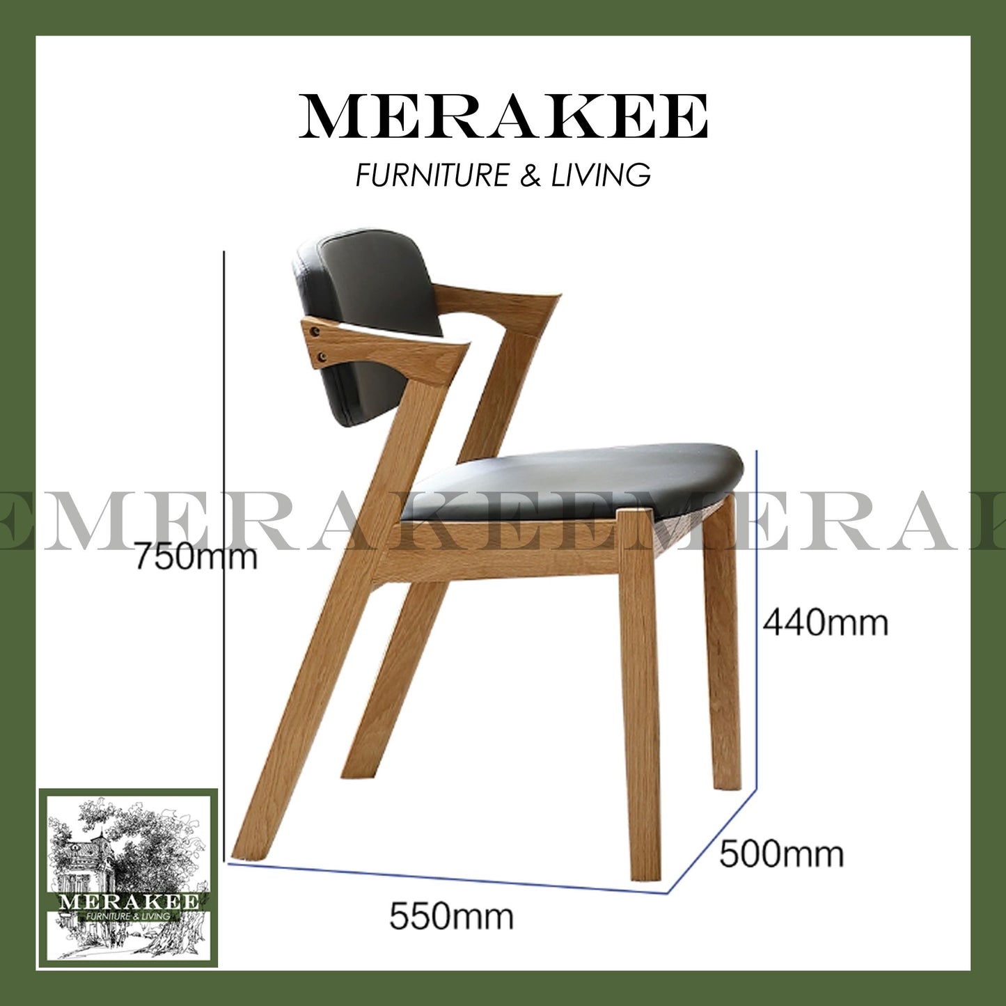 MERAKEE Dining Chair Solid Ashwood Dining Room Furniture JCY36
