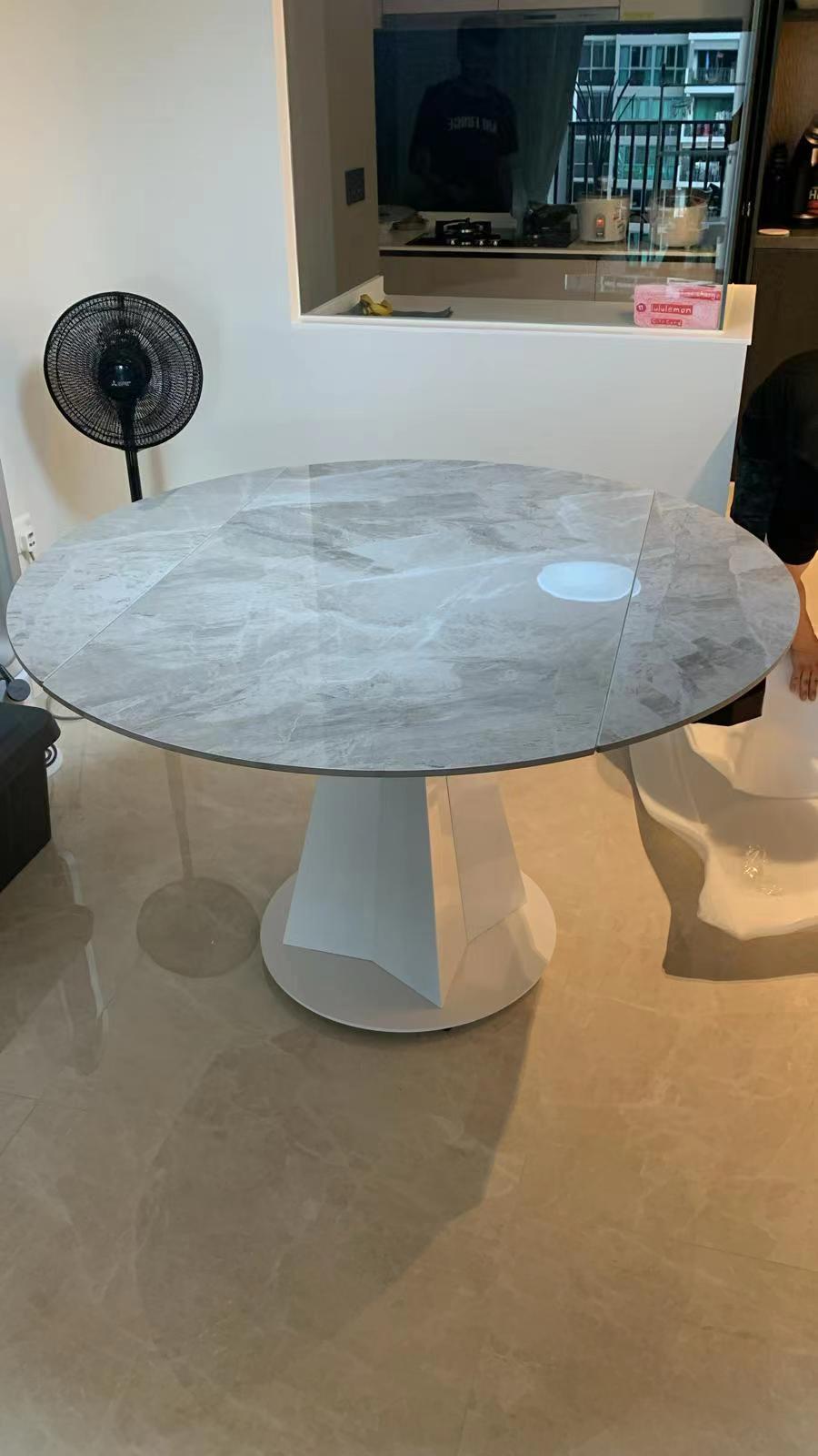 MERAKEE Customized Extendable Turning Round Marble Like Sintered Stone Dining Table Dining Room Furniture F36