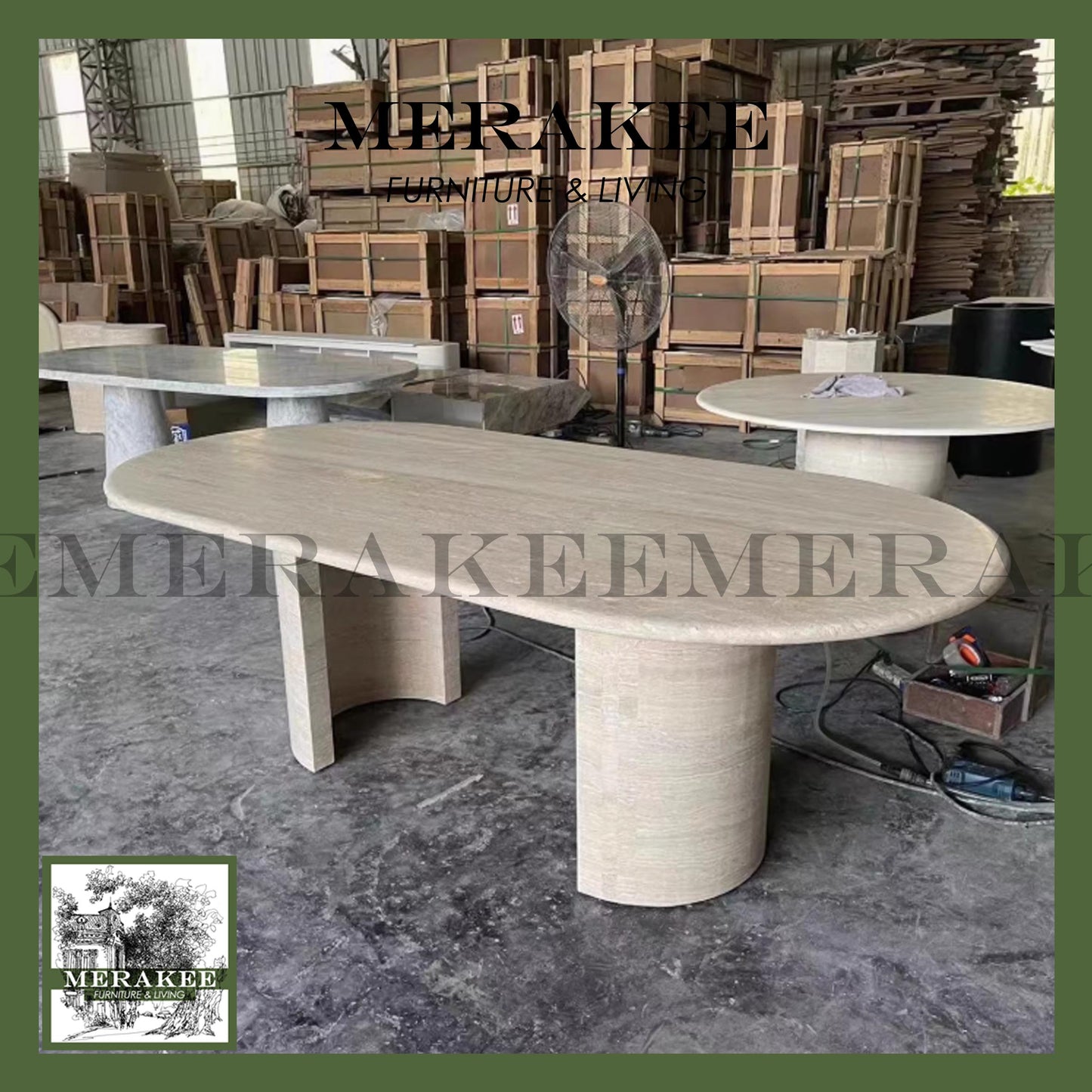MERAKEE Natural Travertine Dining Table Customization Dining Room Furniture