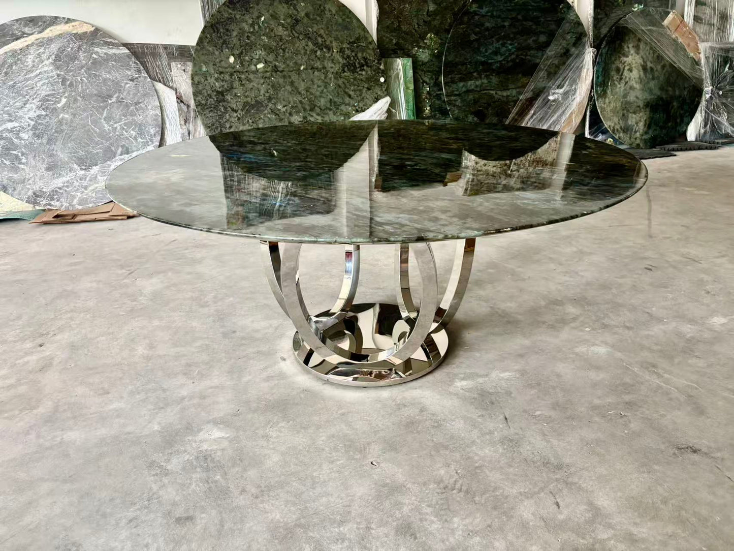 FINAL SALE! Dia1.8m Natural Brazilian Labradorite Marble "In Stock With Most Selections In Singapore" From Brazil Customization For Dining Coffee Side Table Feature Wall Granite Stone Real Marble - Blue Emerald